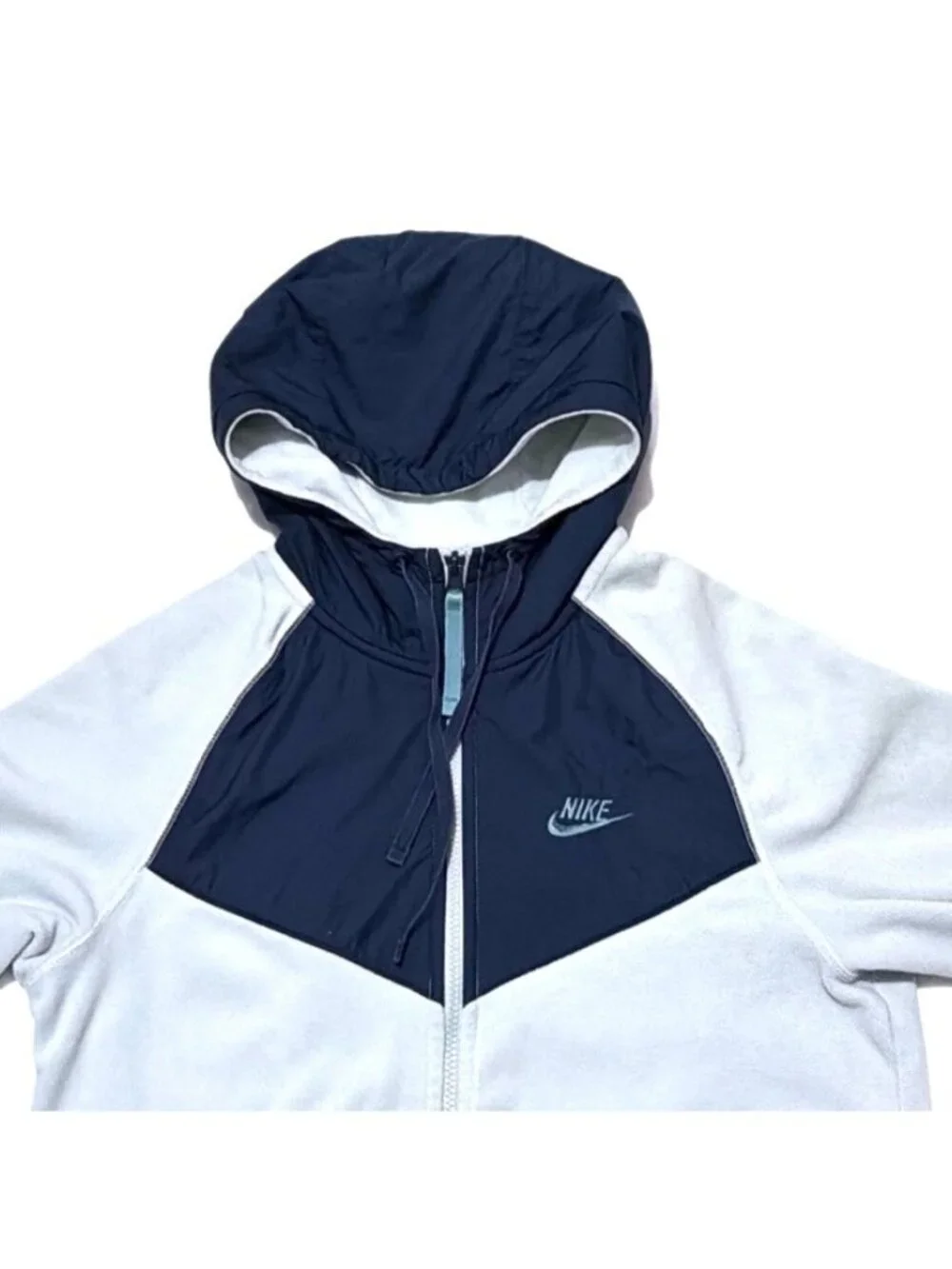 Nike Hoodie Mens S Powder Blue Navy Full Zip Fleece Y2K Athleisure Logo Techwear